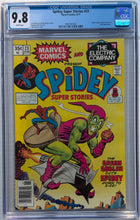 Load image into Gallery viewer, Spidey Super Stories #23 CGC 9.8 app. of Green Goblin, Puppet Master &amp; Thing
