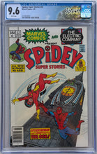 Load image into Gallery viewer, Spidey Super Stories #32 CGC 9.6 Spider-Woman, Captain Britain &amp; Doctor Octopus app. Spidey Stamp on back cover
